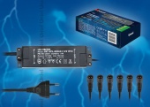 Блок питания для светодиодов с вилкой, влагозащищенным кабелем и 6 коннекторами UET-VPL-009А33 12V IP33 6 выходов